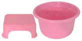 Kuber Industries 2 Pieces Plastic Bathroom Tub & Stool Set (Pink)